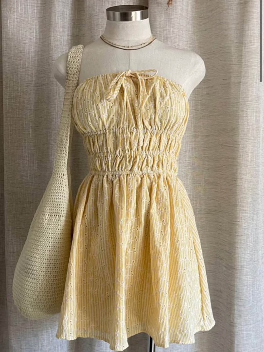 Butter Yellow Eyelet Mini Dress